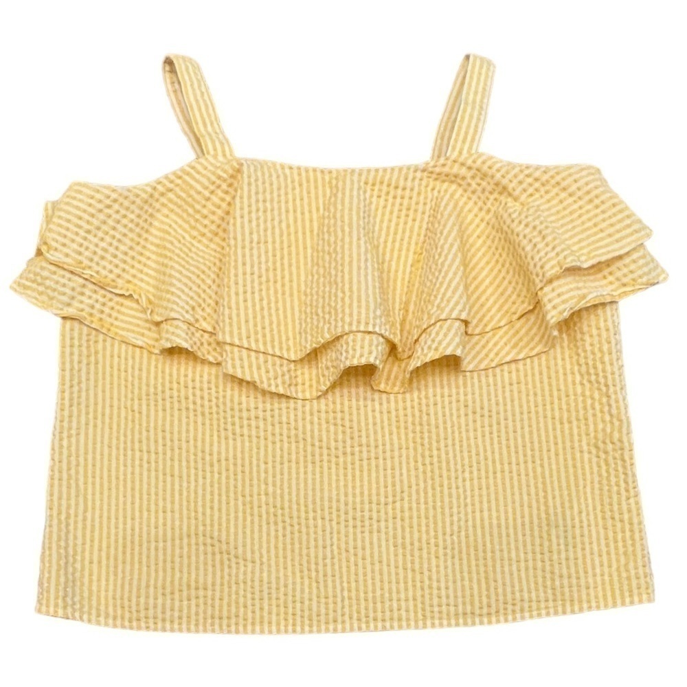 A New Day Womens Seersucker Ruffled Yellow & White Sleeveless Top, Size Small